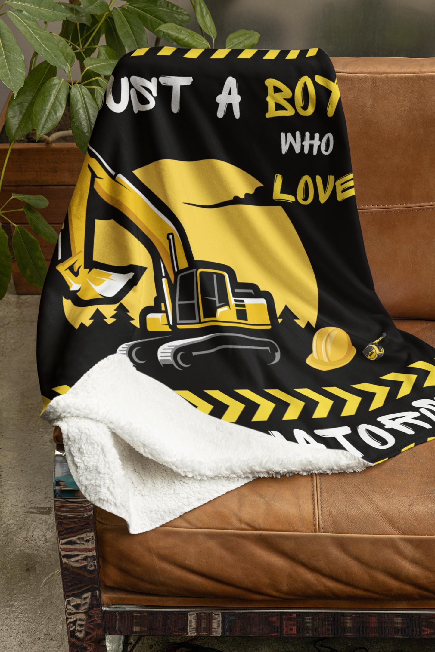 Just A Boy Who Likes Excavators Cozy Warm Blanket for Sofa Bed Couch Camping Travelling, Gift for All Seasons, Boy’s Birthday, Christmas Arctic Fleece Blanket 50x60