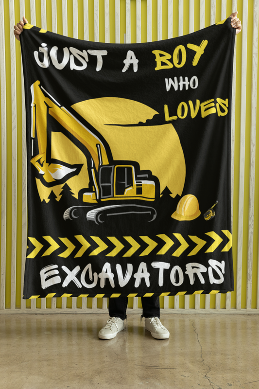 Just A Boy Who Likes Excavators Cozy Warm Blanket for Sofa Bed Couch Camping Travelling, Gift for All Seasons, Boy’s Birthday, Christmas Arctic Fleece Blanket 50x60