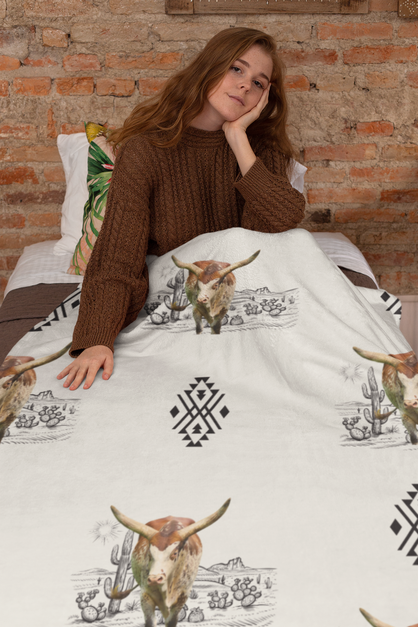 Brown Cow Southwestern Pattern Blanket Cozy Fleece Throw for Couch Sofa Lap Blanket Plush Warm Birthday Christmas  Arctic Fleece Blanket 50x60