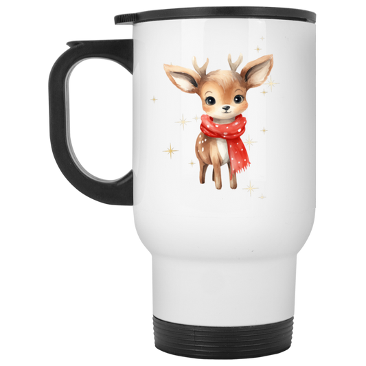 Vintage Christmas Reindeer White Travel Mug