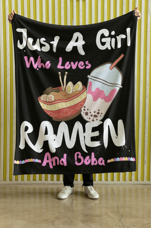 Just A Girl Who Loves Ramen and Boba Blanket Cozy Fleece Throw for Couch Sofa Lap Blanket Plush Warm Birthday Christmas Gift Arctic Fleece Blanket 50x60