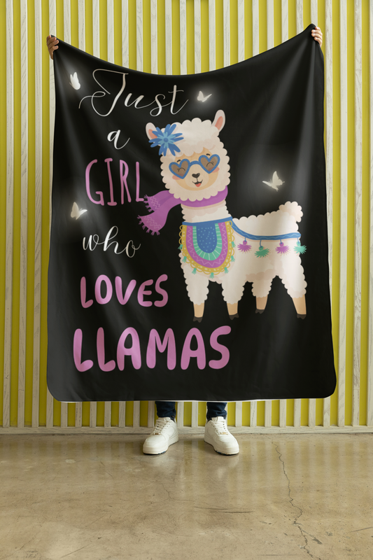 Just A Girl Who Likes Llamas Blanket Animal Print for Sofa Bed Couch Camping Travelling Office, Gift for All Seasons, Girl’s Birthday, Christmas Arctic Fleece Blanket 50x60