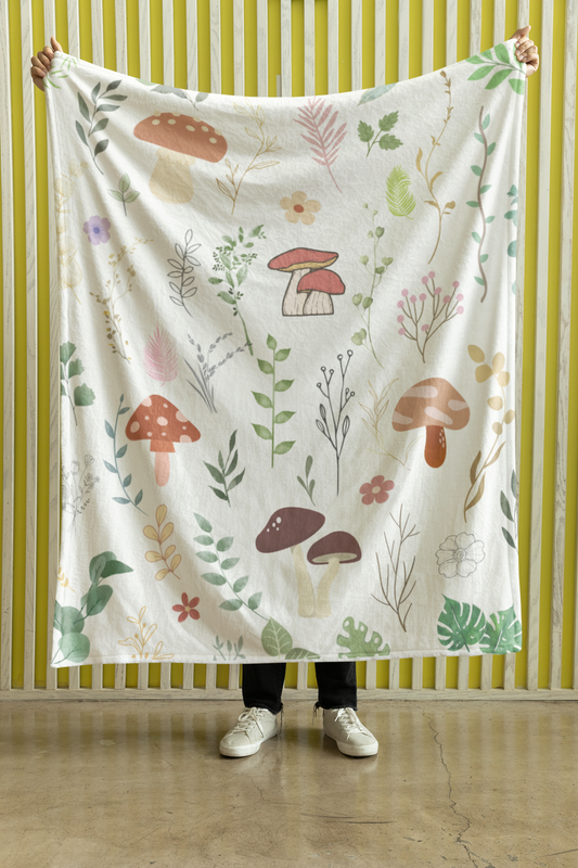 Nature Mushroom Blanket Cozy Fleece Throw for Couch Sofa Lap Blanket Plush Warm Arctic Fleece Blanket 50x60