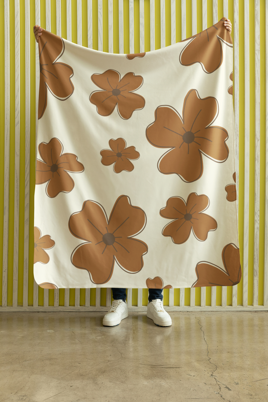 Brown Flowers Cozy Soft Blanket Cute Print for Sofa Bed Couch Camping Travelling Office, Gift All Occasions, Birthday, Christmas Arctic Fleece Blanket 50x60