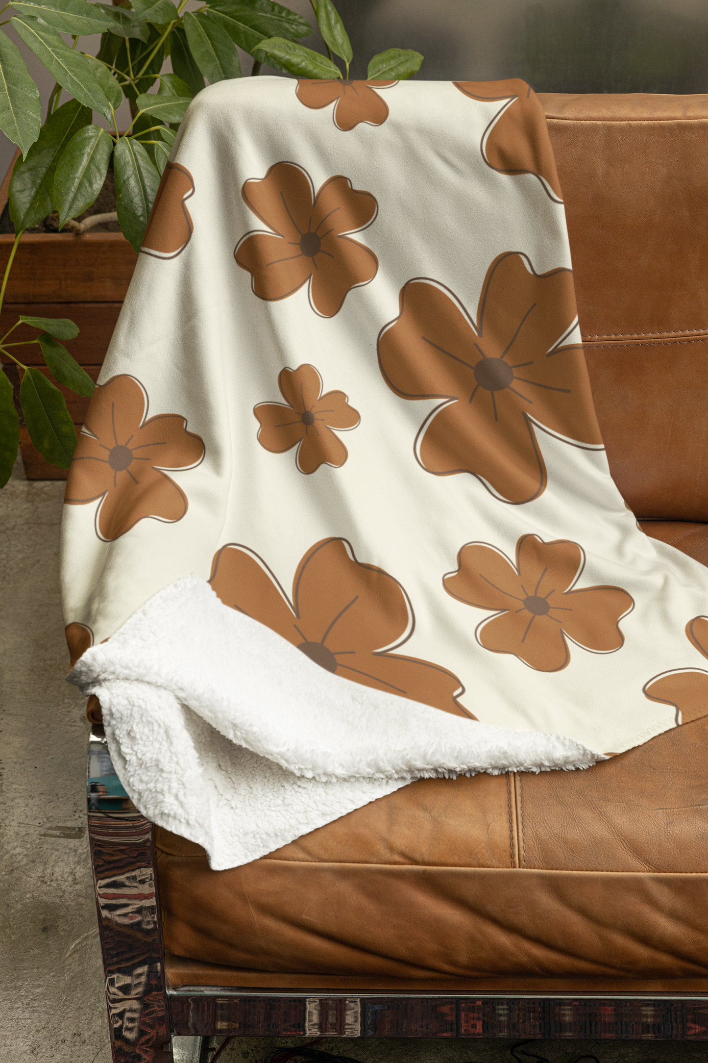 Brown Flowers Cozy Soft Blanket Cute Print for Sofa Bed Couch Camping Travelling Office, Gift All Occasions, Birthday, Christmas Arctic Fleece Blanket 50x60