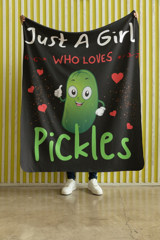 Just A Girl Who Likes Pickles Blanket Cute Print for Sofa Bed Couch Camping Travelling Office, Gift All Occasions, Girl’s Birthday, Christmas Arctic Fleece Blanket 50x60
